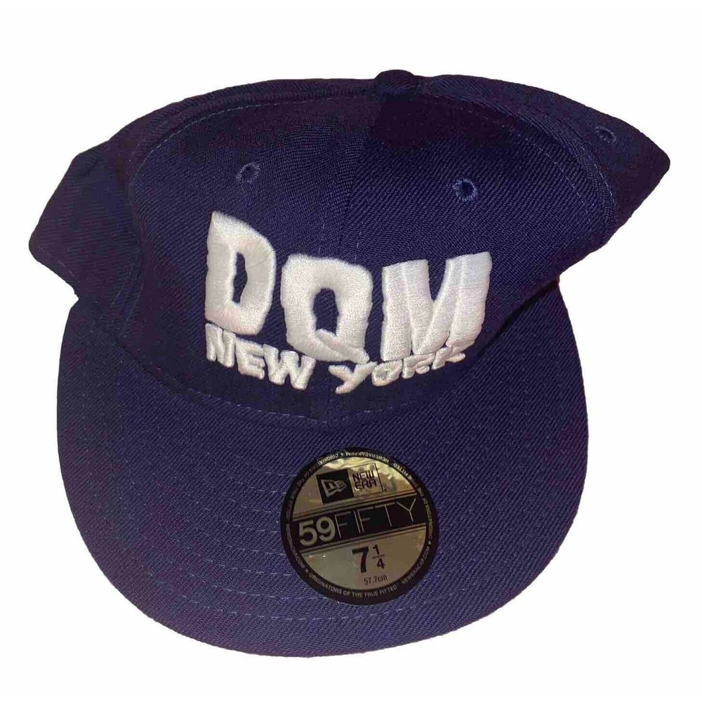 Dqm New York NYC Fitted‎ Hat Size 7 1/4 Spellout Emboriered Blue White Wool